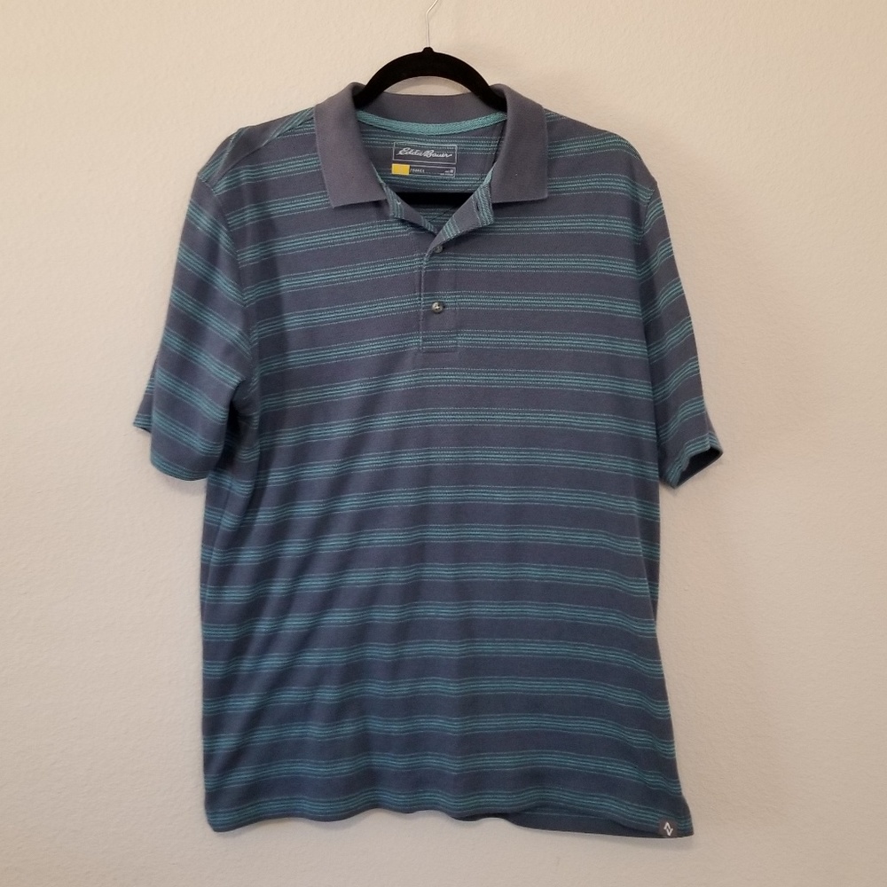 Eddie Bauer Blue Striped Travex Polo Medium